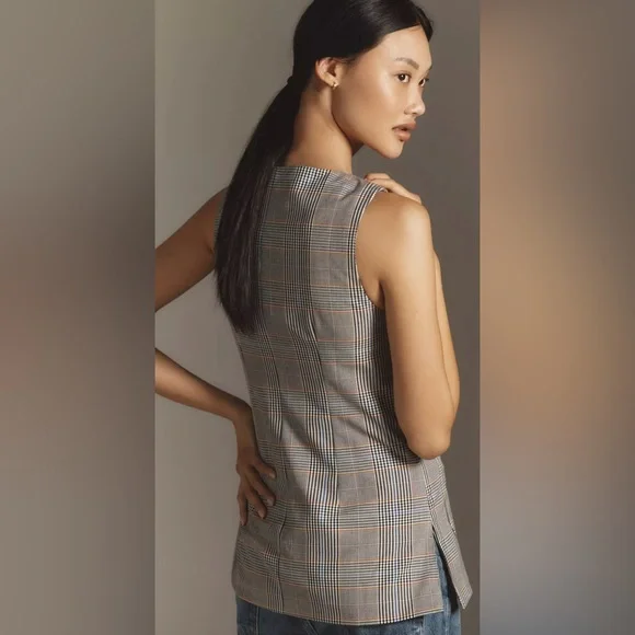 Anthropologie Plaid Mod Vest Small Gray Academia Preppy Collegiate Library Core - Picture 4 of 12